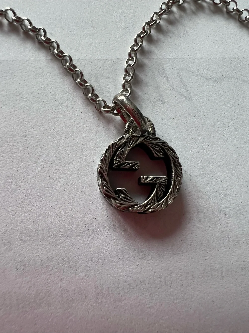 Gucci Silver Interlocking G Rope-Edge Pendant Necklace